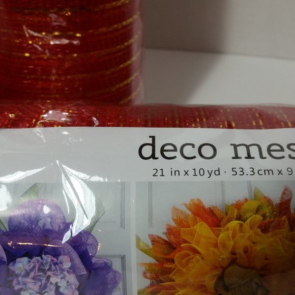 Red & Gold Deco Mesh 21" Wreaths Crafts 3 Rolls - Picture 4 of 8